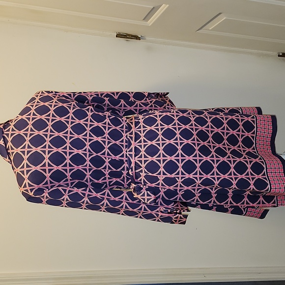 JB Julie Brown Milo Navy Blue & Pink Geometric Printed Wrap Dress XL - Picture 3 of 9